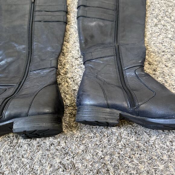 Born Boots Womens 9 Attila Tall Riding Black Leather Side Zip Buckle Strap - Picture 5 of 10